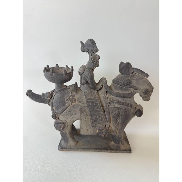 Source Unknown Other - Korean Warrior Sculpture on Horse Clay Vessel Silla Master